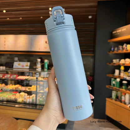 Thermal Water Bottle with Straw 600/750ML – Stainless Steel Hot & Cold Mug