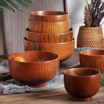 Japanese Jujube Wood Soup & Rice Bowl – Solid Wood Salad Bowl for Children, Baby & Adults