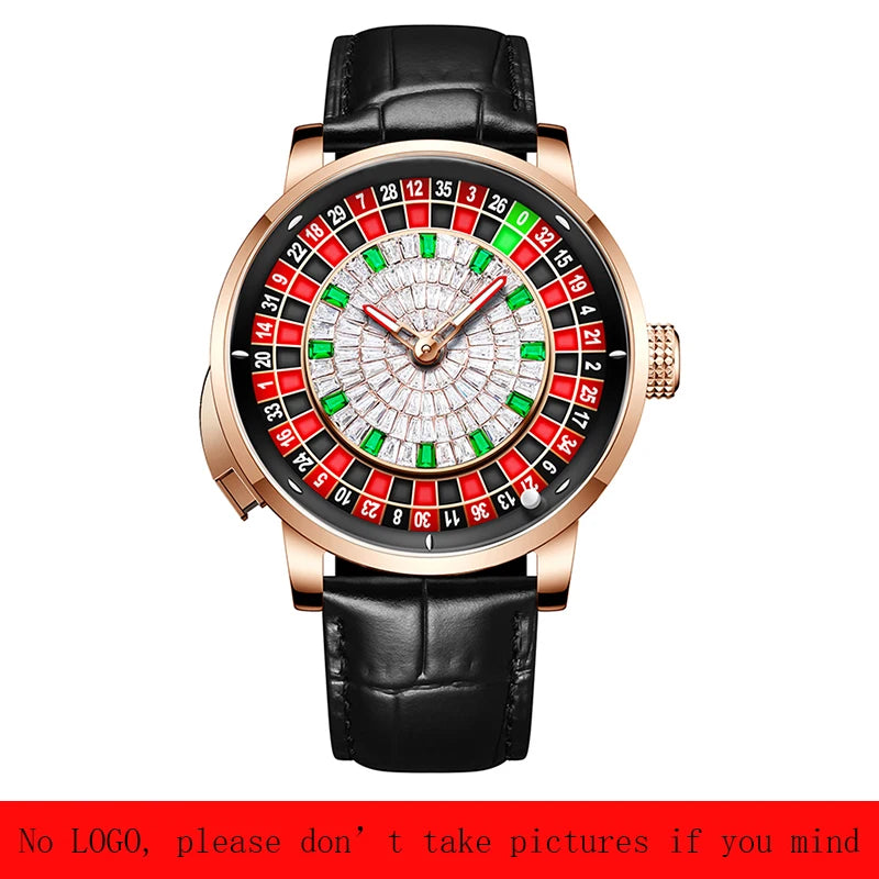 PINDU Players Gambling Series Men's Mechanical Watch European Roulette Poker Game Dial Automatic Movement Design Party Watch