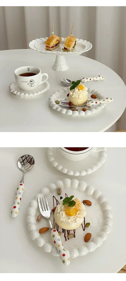 French-Style Beaded Ceramic Dessert Plate – Ins Style Breakfast & Ornament Serving Dish