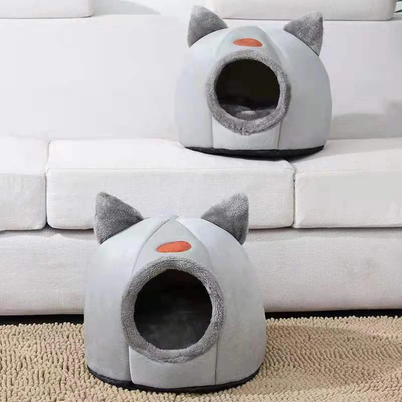 Winter Cozy Cave Bed - Deep Sleep Pet Nest for Cats and Small Dogs