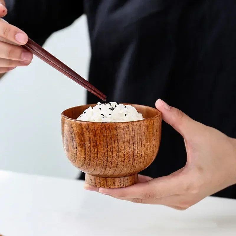 Japanese Style Wooden Bowl Jujube Wooden Bowl Round Large Soup Bowl Creative Children's Rice Bowl Tableware