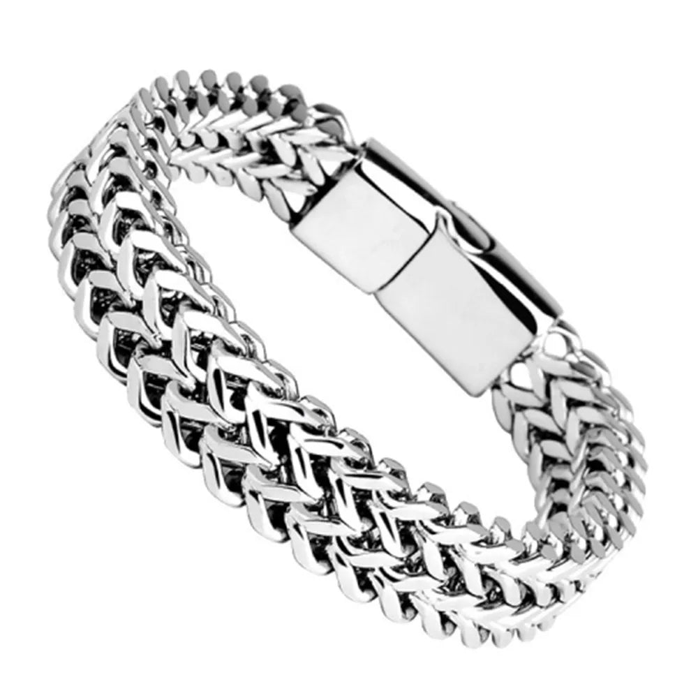 Stainless Steel Magnetic Buckle Bracelet – Fish Scale Braided Chain | Unisex
