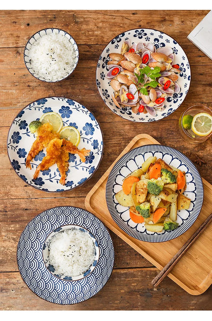 Japanese Ceramic Underglaze Rice Bowl – Colorful Tableware Dishes for Home & Restaurant