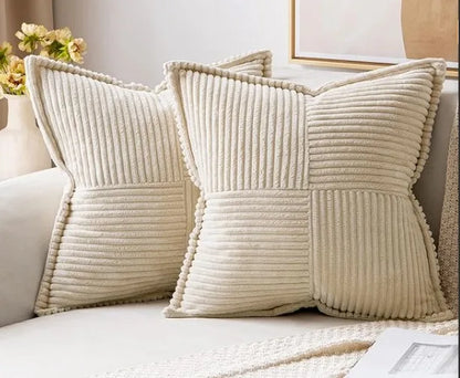 Corduroy Striped Throw Cushion Cover 45x45cm – Splicing Pillowcase for Sofa, Bed & Living Room