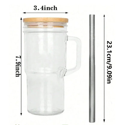 750ML Glass Cup with Wooden Lid & Straw – Bubble Tea Coffee Water Bottle