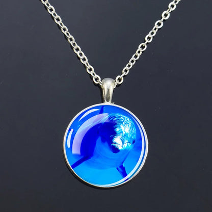 Ocean Marine Animal Glass Dome Pendant Necklace – Sea Turtle, Dolphin & Starfish Long Chain