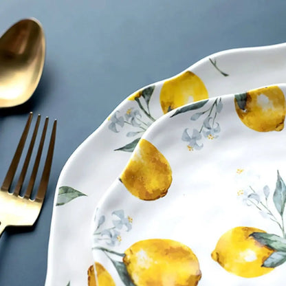 Creative Lemon Pattern Ceramic Dinner Plate – Irregular Shape Nordic Salad & Steak Platter