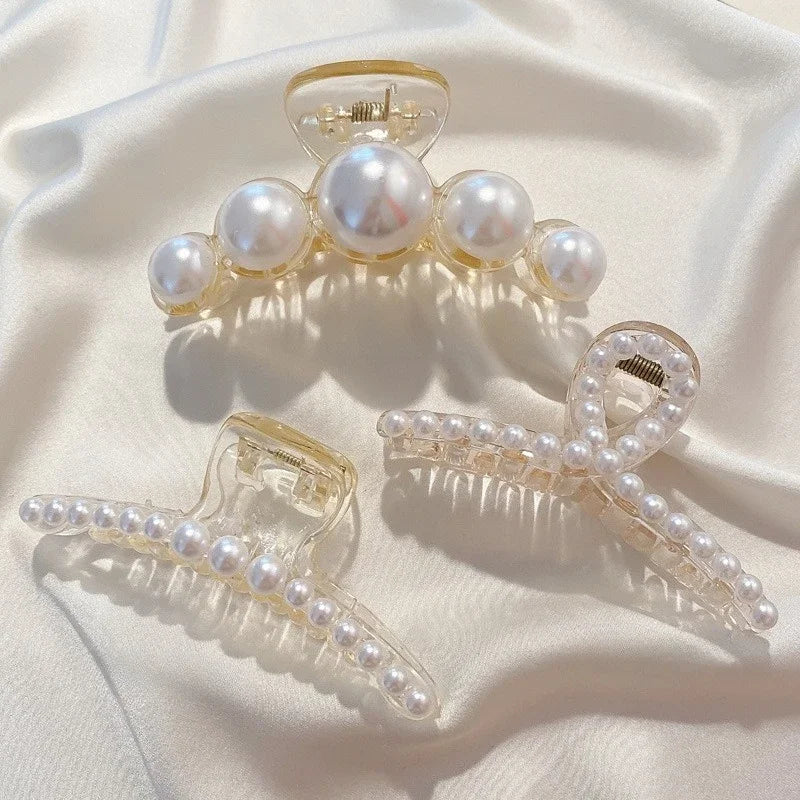 Korean Big Pearl Hair Claw Clip – Elegant Hairgrip Barrette for Women & Girls