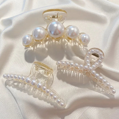 Korean Big Pearl Hair Claw Clip – Elegant Hairgrip Barrette for Women & Girls