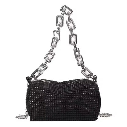 Allover Rhinestone Bucket Bag, Glitter Chain Prom Purse, Women's Mini Crossbody Bag - BeeTrendyShop.COM
