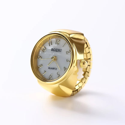 Vintage Punk Finger Watch Mini Elastic Strap Alloy Watches Couple Rings Jewelry Clock Retro Roman Quartz Watch Rings Women Men - BeeTrendyShop.COM
