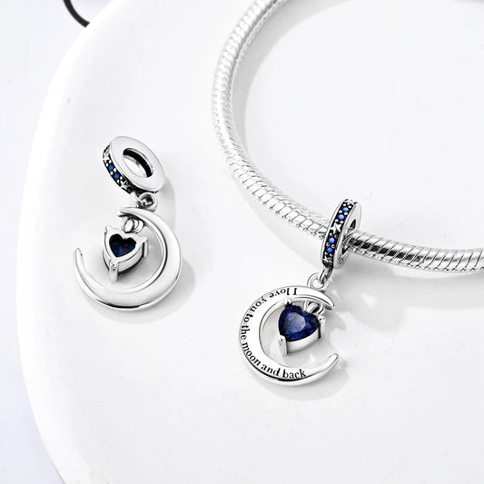 Original 925 Sterling Silver Love Heart Family Charm Beads Pendant Fit Bracelet Charm Women DIY Jewelry Gift