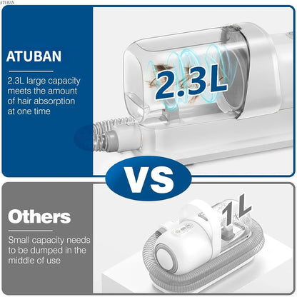 ATUBAN Dog Grooming Vacuum Kit – 2.3L Capacity, 5 Tools, Low Noise Pet Clipper