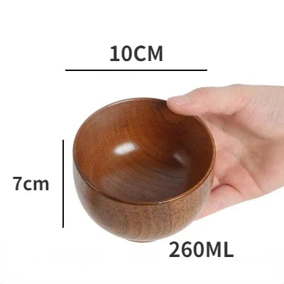 Japanese Jujube Wood Soup & Rice Bowl – Solid Wood Salad Bowl for Children, Baby & Adults