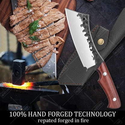 WXCOO Hand Forged Butcher Knife – High Carbon Steel BBQ & Meat Cutting Chef Knife