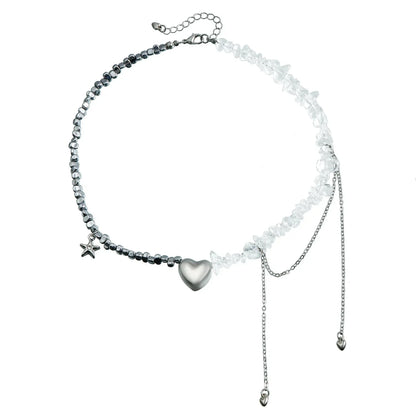 Y2K Heart Pendant Multilayer Choker Necklace – Glass & Zinc Alloy Women’s Jewelry