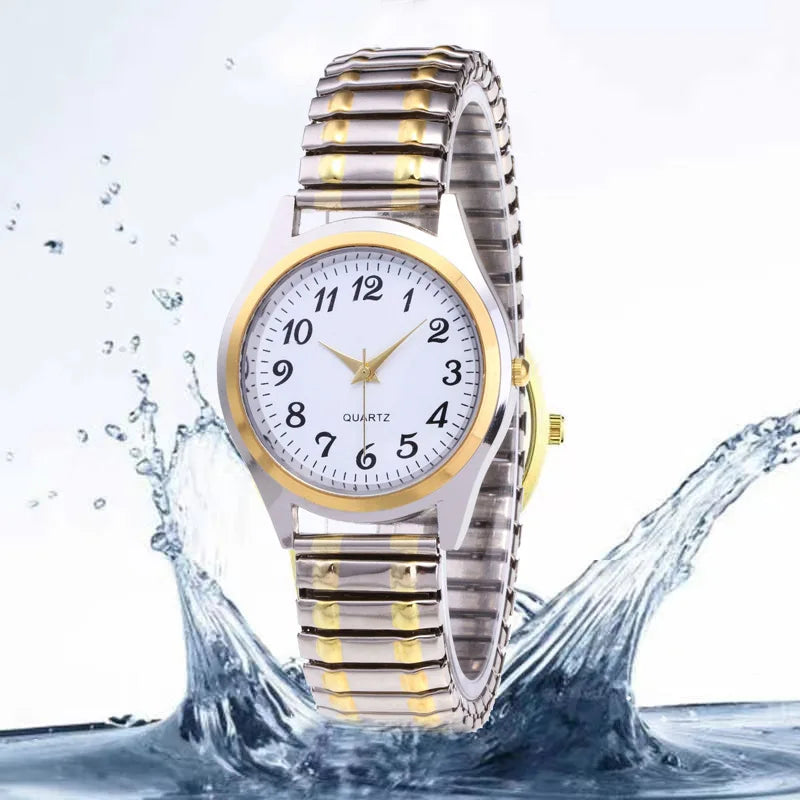 Classic Large Dial Elastic Quartz Fashionable Couple Watch Spring Steel Band Retro Large Digital Student Elderly Watches - BeeTrendyShop.COM