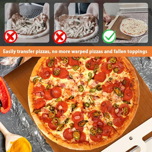 55*30cm Sliding Pizza Peel Shovel Removable Wooden Handle Pizza Spatula with High-temperature Resistant