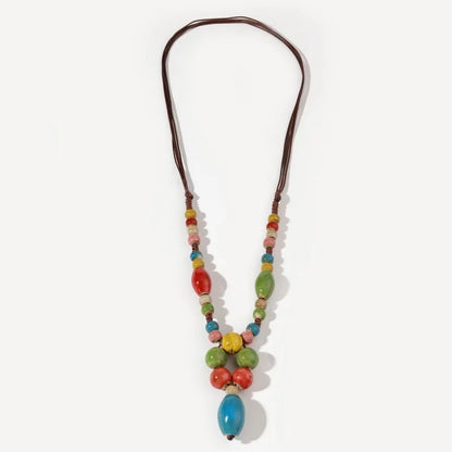 Colorful Handmade Ceramic Necklace – Multilayer Boho Beaded Jewelry