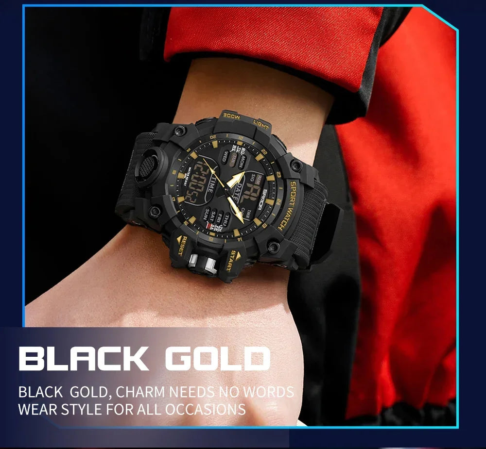 SANDA 6126  Digital Clock Dual Display Men Watches Waterproof Sports Watch Military Man Alarm Stopwatch Quartz Wristwatch Male