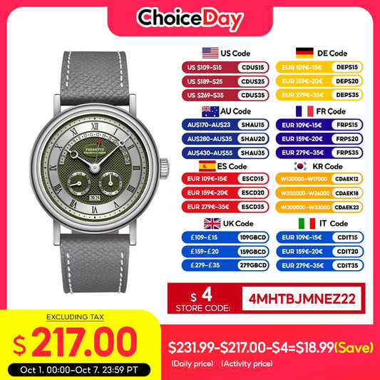 FARASUTE Men's Mechanical Watch Flyback Function Seagull Movement Month Display Week Display Calendar YearDisplay Sapphire Watch