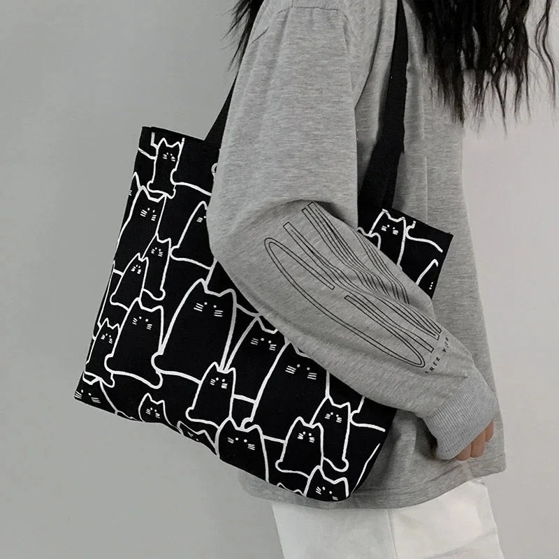 Cute Cat Shopper Handbag – Kawaii Cat Shoulder Bag for Women & Girls