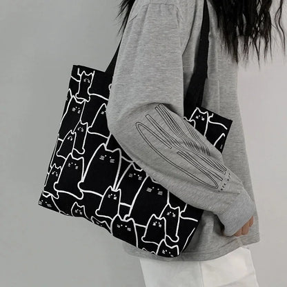 Cute Cat Shopper Handbag – Kawaii Cat Shoulder Bag for Women & Girls
