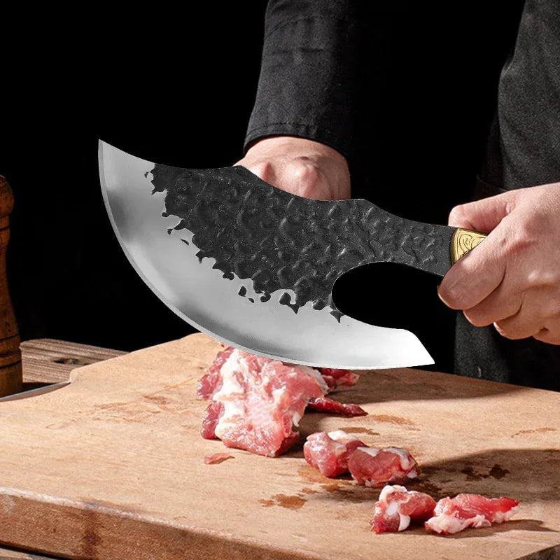 High Hardness Butcher's Knife BBQ Meat Fruit Cutting Utility Knife Professional Bone Chopping Axe Wood Handle Chef Slicing Knife