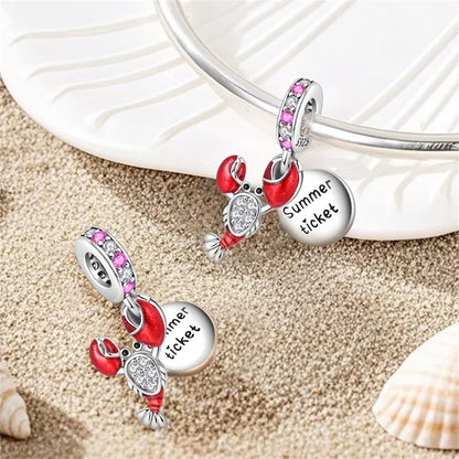 925 Sterling Silver Blue Crab & Red Lobster Charm Bead – Ocean DIY Jewelry