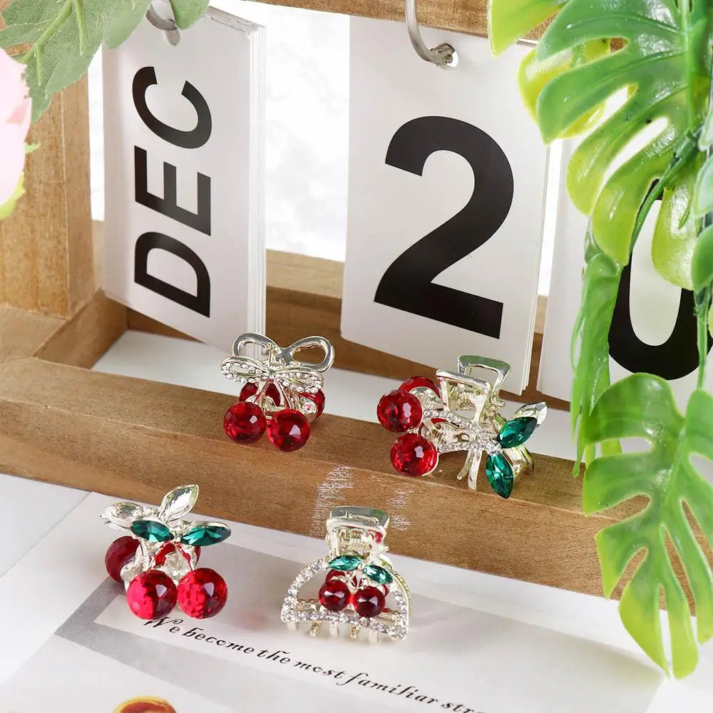 Mini Rhinestone Cherry Hair Claw Clip – Korean Style Sparkle Hairpin for Women