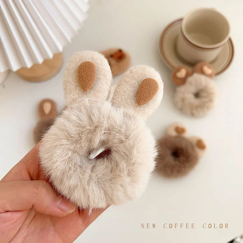 1PC 3D Plush Bunny Ear Hair Ties for Girls & Women