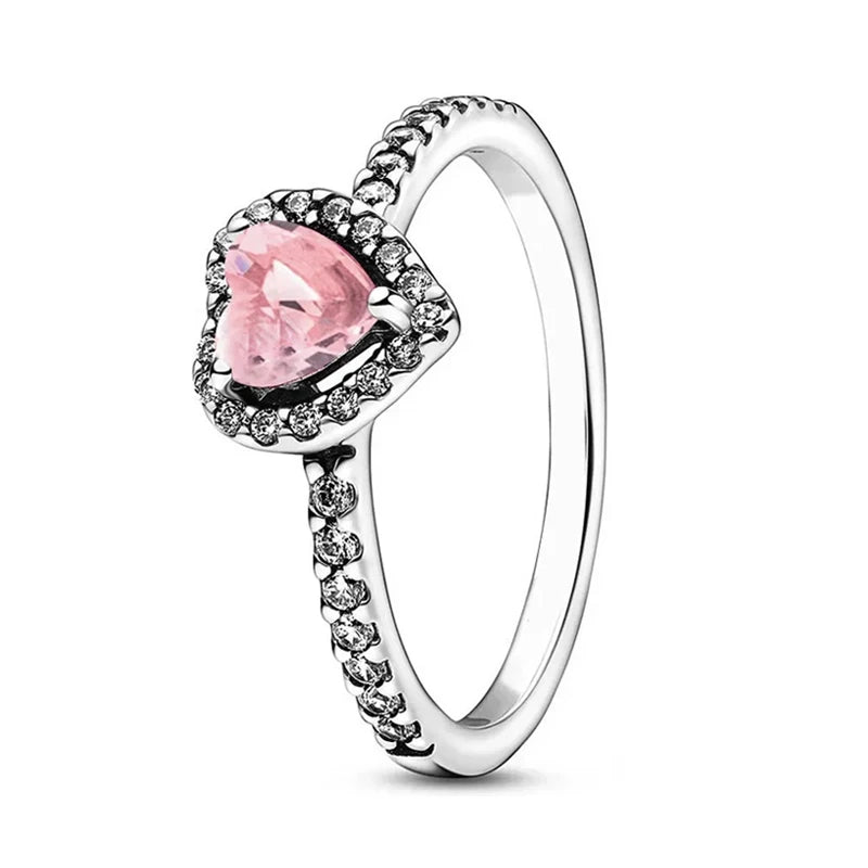 Original 925 Sterling Silver Ring Bow Heart Sun Moon With Colorful Crystal Rings For Women Valentine's Birthday Gift DIY Jewelry