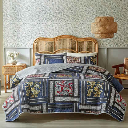 Retro Flower Patchwork Bedspread Set – Thickened Bed Sheet & Pillowcase Summer Blanket Twin King