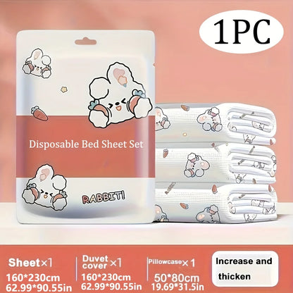 3-Piece Disposable Non-Woven Bed Sheet Set – Hypoallergenic Travel Bedding with Pillowcase & Fitted Sheet