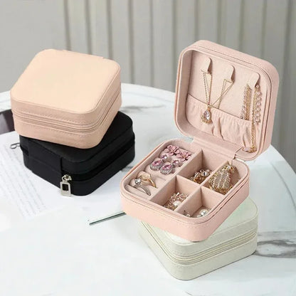 Portable Mini Leather Jewelry Travel Organizer Box – Earrings, Rings & Necklace Case