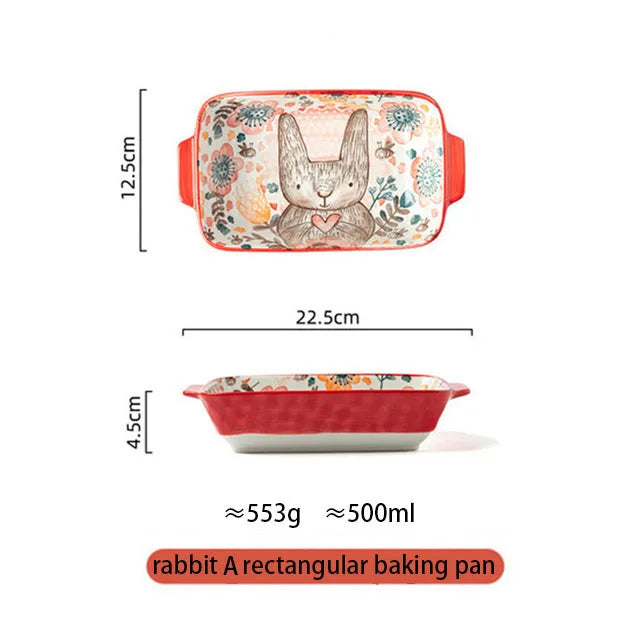 Ceramic Bakeware With Handle Forest Animals Baking Pan  Underglaze  Kitchen Tableware Salad Bowl Au Gratin Dishes