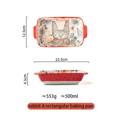 Forest Animals Ceramic Baking Pan with Handle – Salad Bowl & Au Gratin Dish