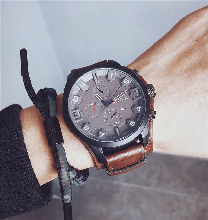 Retro Men's Watches High-end Luxury Man Watch PU Leather Strap Date Business Quartz Watch Big Dial Military tactical Wristwatch - BeeTrendyShop.COM