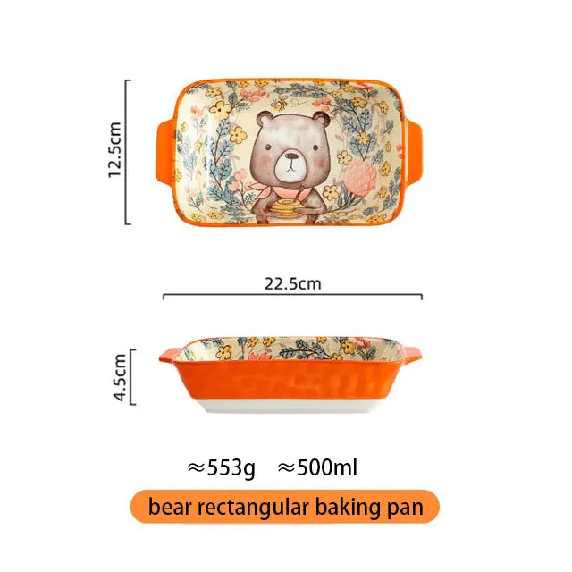 Ceramic Bakeware With Handle Forest Animals Baking Pan  Underglaze  Kitchen Tableware Salad Bowl Au Gratin Dishes