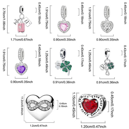 925 Sterling Silver Heart, Flower, Clover & Turtle Charm Bead – DIY Birthday Jewelry