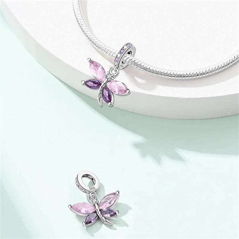 925 Silver Plating Colorful Butterfly Insect Animal Charms Beads Sparkling Zircon Fit Qikaola 925 Original Bracelets DIY Jewelry