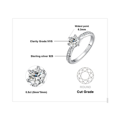 925 Sterling Silver Moissanite Engagement Ring – D Color 1-3ct for Women