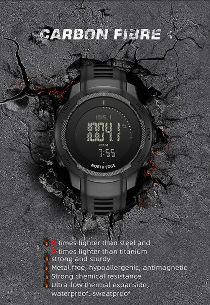 NORTH EDGE VERTICO Men's Digital Watch – Carbon Fiber, WR50M, Altimeter, Barometer & Compass
