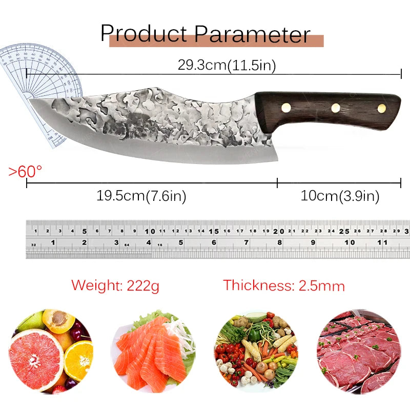 Handmade Forged Meat Cleaver Chef Knives Butcher Boning Knife Kitchen Knives Fishing Knife Fruit Barbecue Knife with Cover