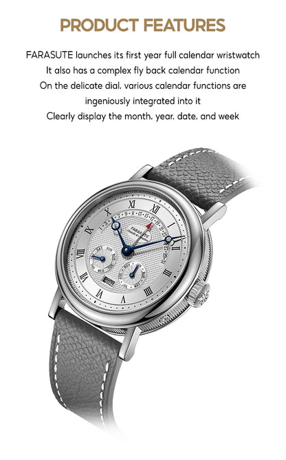 FARASUTE Men's Automatic Mechanical Watch – Flyback Seagull Movement, Sapphire Crystal