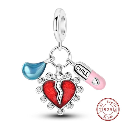 925 Sterling Silver Red Wine, Chili & Dumbbell Charm Bead – Fun DIY Jewelry