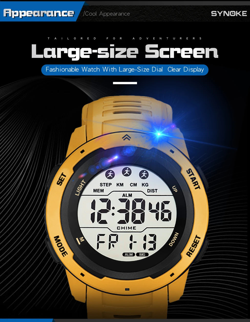 Digital Watches Men Men Numbers Sport Watch 5ATM Waterproof Back Light Round Screen Digital Multifunction Alarm Swimming