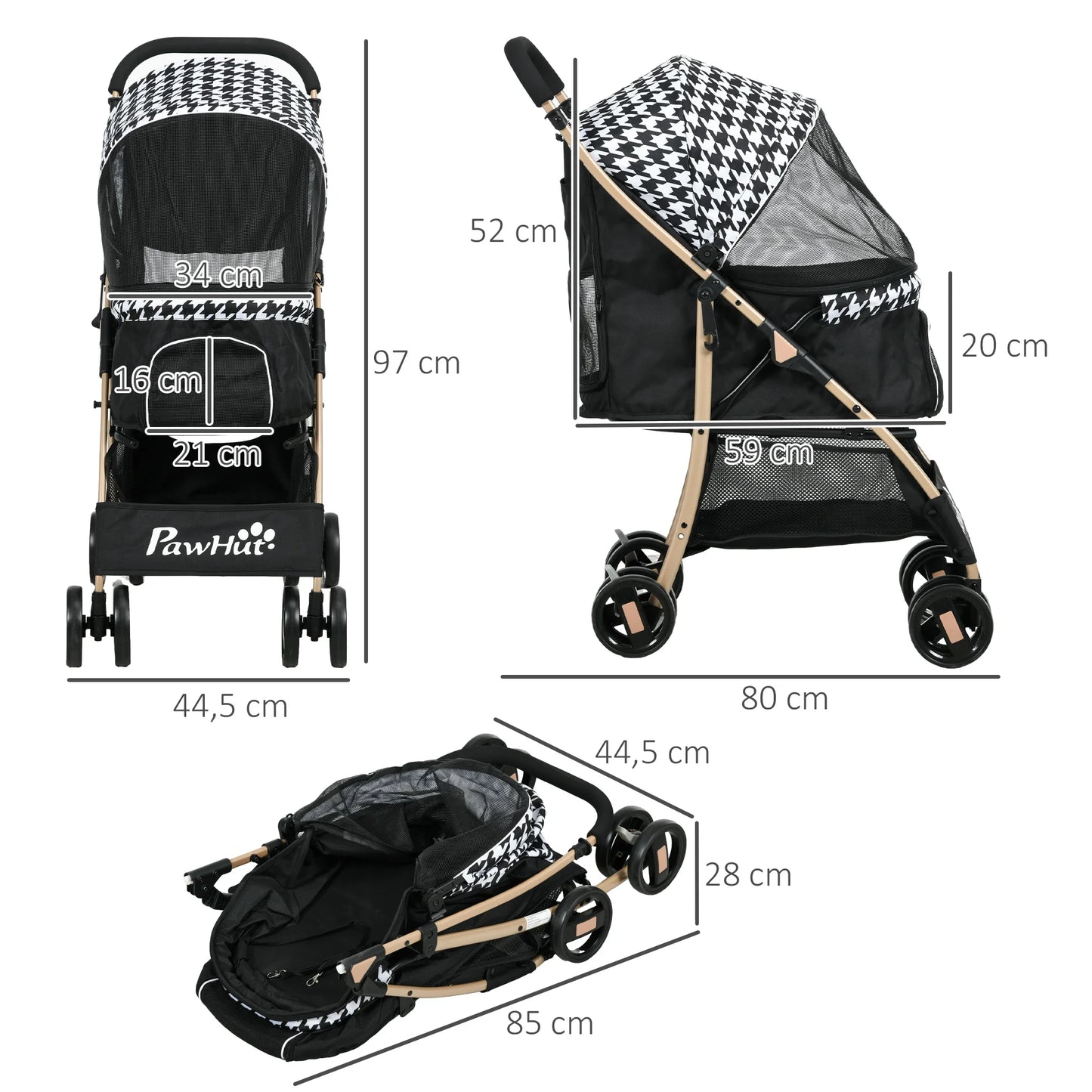 Pawhut Dual-Access Foldable Dog Stroller - Black