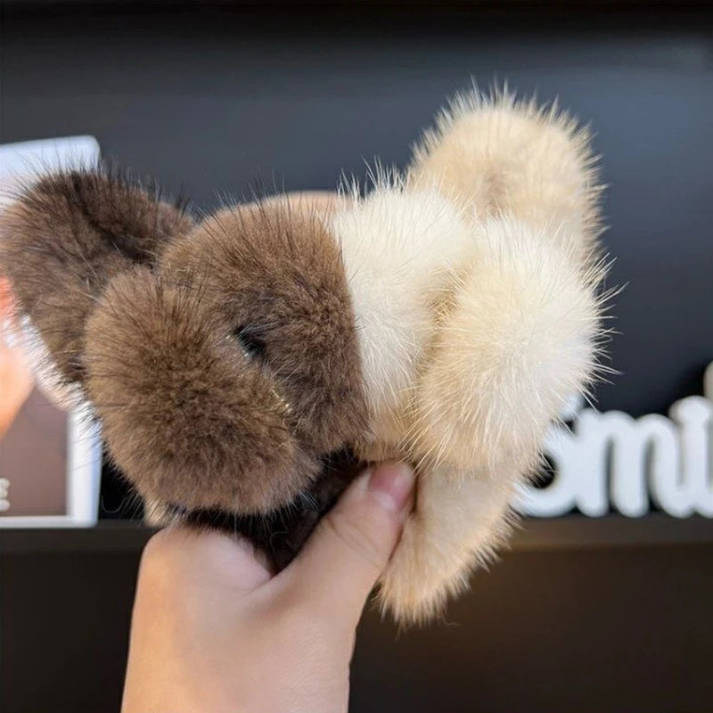 Faux Fur Ponytail Hair Claw Clip – Fluffy Shark Clip for Women & Girls